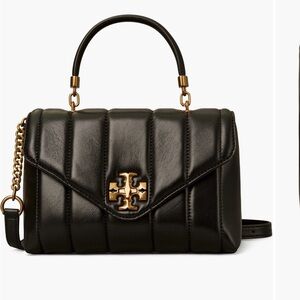 Tory Burch Kira Black Quilted Leather Top-Handle Satchel with Gold Hardware